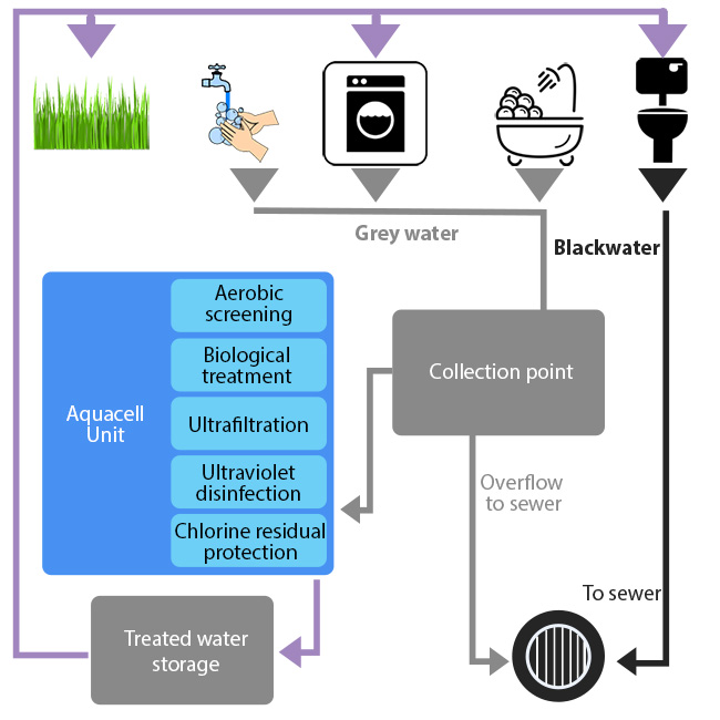 Collection treatment and re-use of greywater